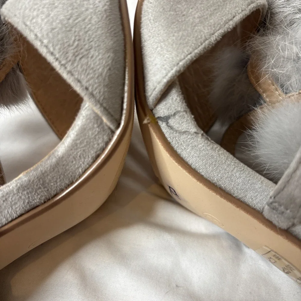 Ashley Stewart Grey Lisa Size 8‎ Pom Pom High Heels Chunky Furry Shoes
